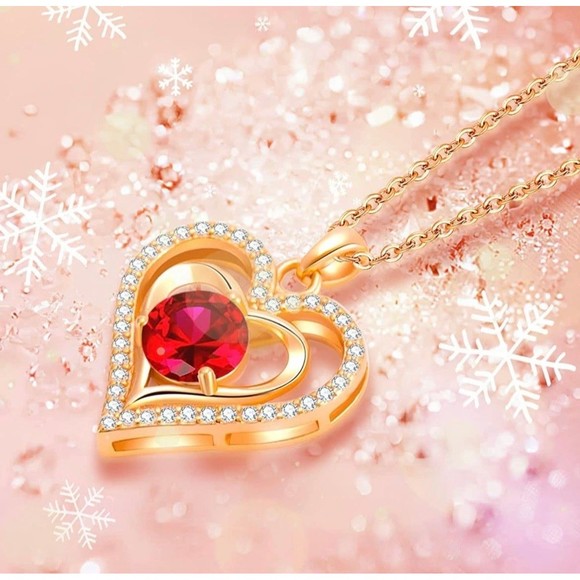 Heart Birthstone Pendant Necklaces for Women Ruby Red - Picture 4 of 5